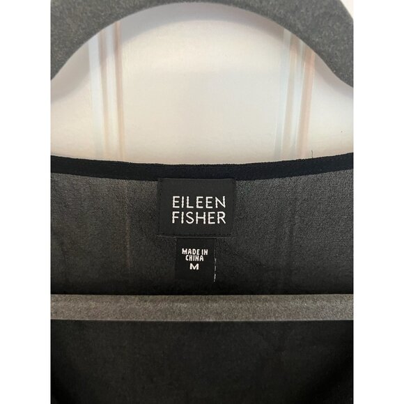 Eileen Fisher Sheer Silk Blend‎ Long Black Cardigan Dress Size M - Picture 2 of 5